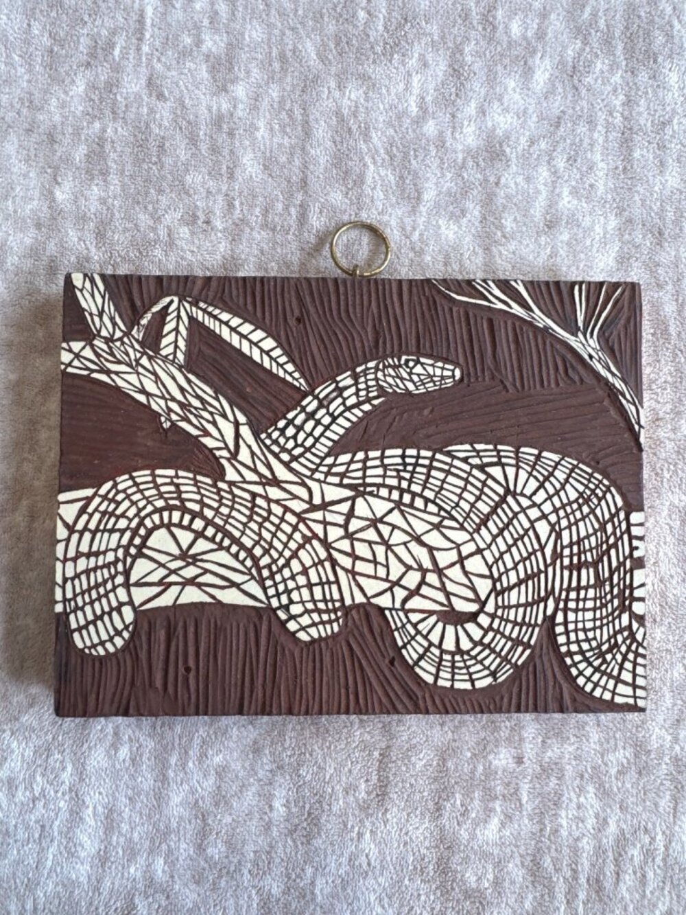 Wood Block Snake Relief Art Wall Hanging Piece Speedball Printmaster 8" x 6" Gif